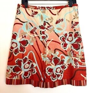 Loft Ann Taylor Floral Cotton Skirt Side Zipper Size 10